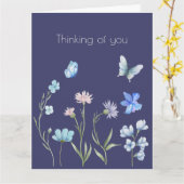 Denk aan Jou Botanische Blauwe Bloemen Kaart (Gele Bloem)