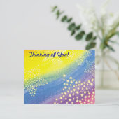 Denk aan jou! Briefkaart voor regenboog en sterren (Staand voorkant)