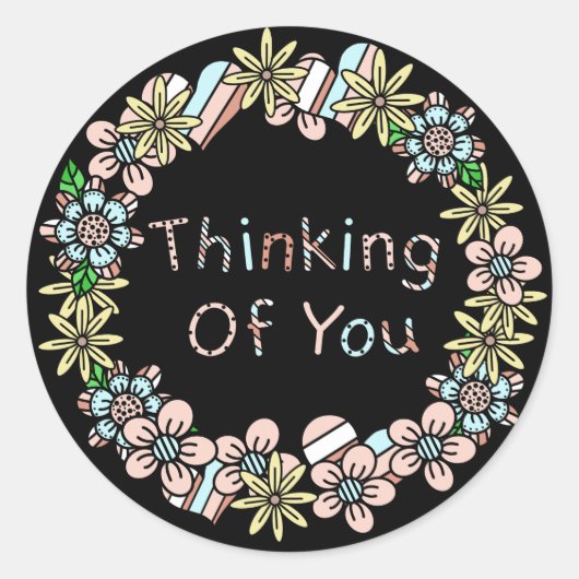 Denk aan jou | Floral Black Ronde Sticker (Voorkant)