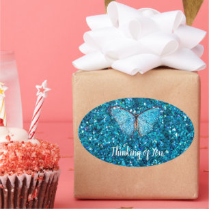 Denk aan jou, Glanzende Blauwe Glitzy Sjabloon Ovale Sticker