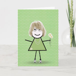Denk aan jou Stick Girl met Madeliefjes  Kaart