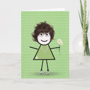 Denk aan Jou Stickfiguur Meisje met Madeliefjes Kaart