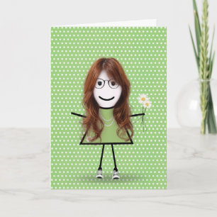 Denk Aan Jou Stickfiguur met Madeliefjes  Kaart