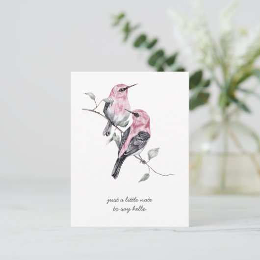 Denk aan roze en grijze tropische vogels briefkaart (Staand voorkant)