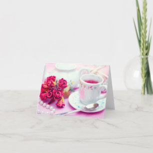 Denk aan roze thee kaart