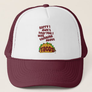 Denk aan Tacos Funny Food Slogan Cartoon Trucker Pet
