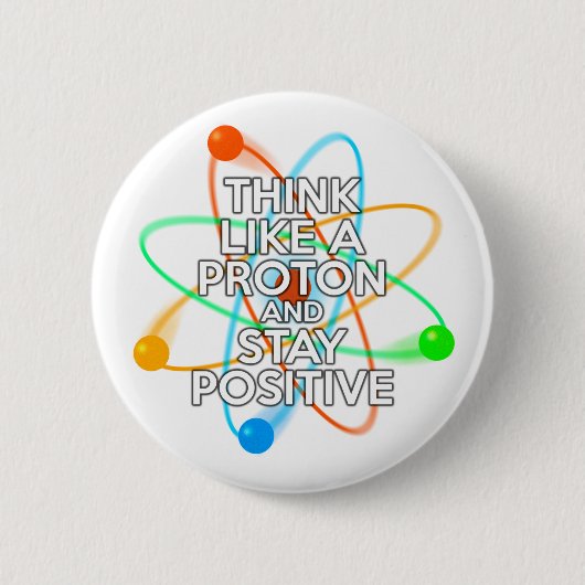 DENK ALS EEN PROTON EN BLIJF POSITIEF RONDE BUTTON 5,7 CM (Voorkant)