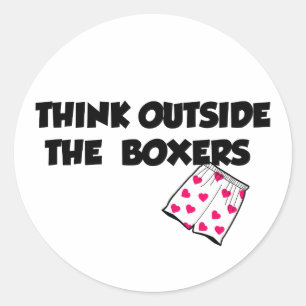 denk buiten de boksers ronde sticker