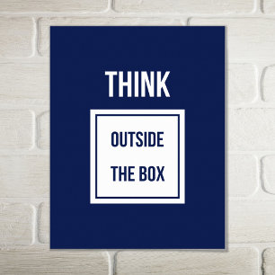 Denk buiten de doos motivatie blauw na poster