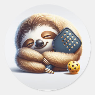 Denk Dan Slaap – Gezellige Luiaard Pickleball Stic Ronde Sticker