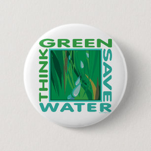 Denk groen, bespaar water ronde button 5,7 cm