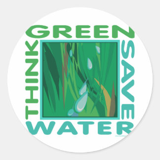Denk groen, bespaar water ronde sticker