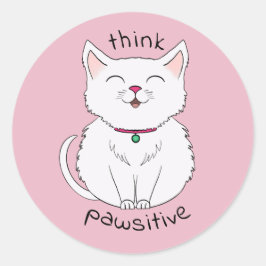 Denk na Pawsitive Cat Illustration Ronde Sticker
