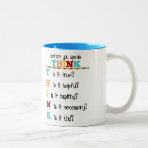 Denk na voor je spreekt tweekleurige koffiemok