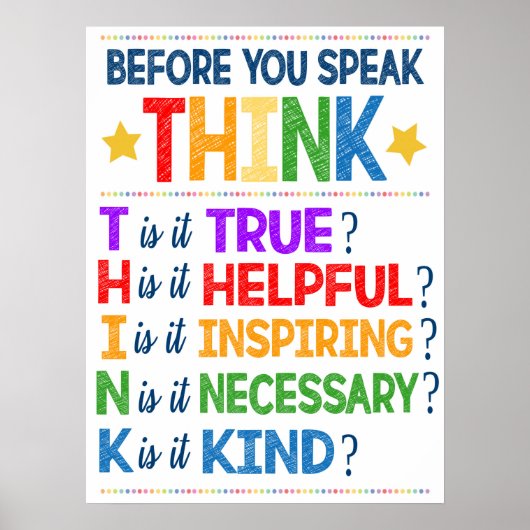 Denk na voordat u het Poster van de klas spreekt (Voorkant)