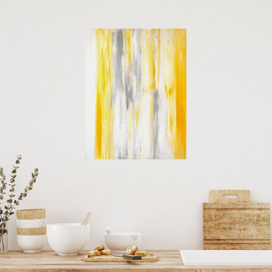 'Denk recht' grijs en geel Abstract Poster (Keuken)