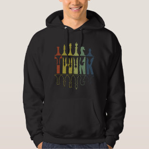 Denk Retro Vintage Schaakstukken Speler Schaak Coa Hoodie