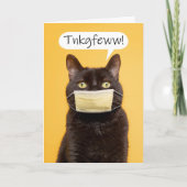 Denken aan je kat praten door gezichtsmasker feestdagen kaart (Voorkant)