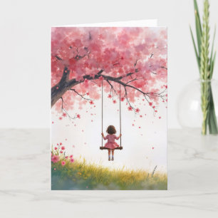 Denken aan je meisje op Cherry Tree Swing Kaart