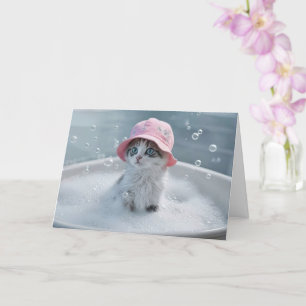 Denken aan je Schattigee katje in een bubbelbad Kaart