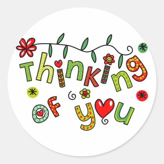 Denken aan jou Cartoon Doodle Text Ronde Sticker (Voorkant)