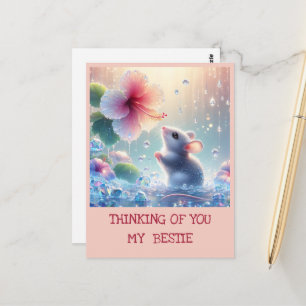 Denken aan jou Pink Blush Flower Mystical Mouse Briefkaart
