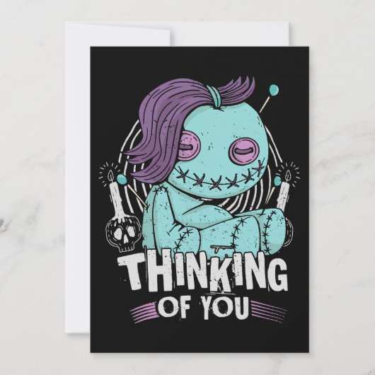 Denken aan jou voodoo poppen schattig en griezelig kaart (Voorkant)