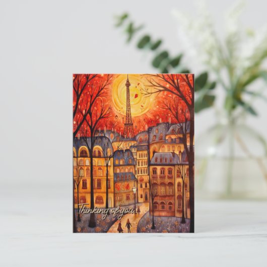 Denken aan u Parijs / Frankrijk herfst stad scene Briefkaart (Staand voorkant)