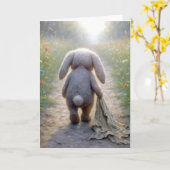 Denken aan U Sad Floppy-eared Rabbit Kaart (Gele Bloem)