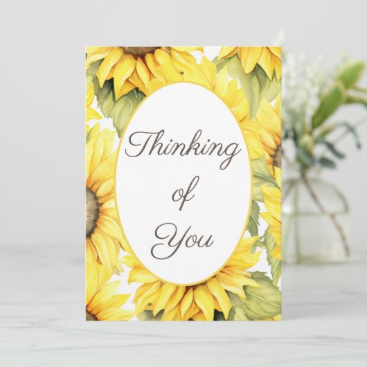 Denken aan U Waterverf Zonnebloem Feestdagenkaart (Staand voorkant)