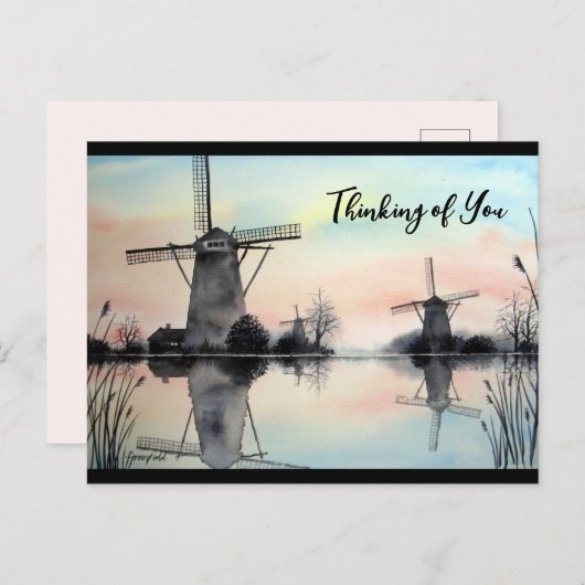 Denken aan u Windmolens op Dawn Waterverf Briefkaart (Voorkant / Achterkant)