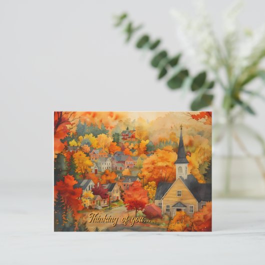 Denken aan uw aangepaste Herfst Engels Stad Briefkaart (Staand voorkant)