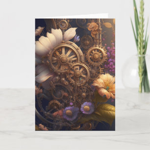 Denken over jou Steampunk Gears and Flowers Kaart