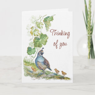 Denkend aan jou aquarel Califorische Kwartel vogel Kaart