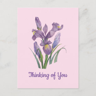 Denkend aan Jou Aquarel Paarse Iris Botanisch Briefkaart