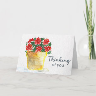 Denkend Aan Jou Aquarel Rode Bloemen in Pot Kaart