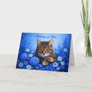 Denkend aan Jou Blauwe Bloemen Tabby Kat Kaart