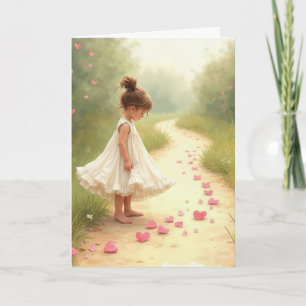 Denkend Aan Jou Kleine Meisje Met Roze Harten Kaart