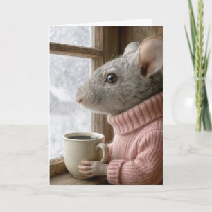 Denkend aan Jou Muis Met een Kopje Koffie Kaart