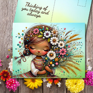Denkend Aan Jou Retro Meisjesbloemen Briefkaart