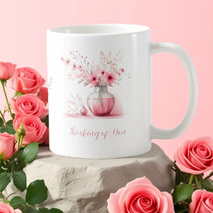 Denkend Aan Jou Roze Bloemen en Vaas Condoleance Koffiemok