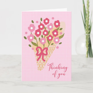 Denkend aan Jou Roze Bloemenboeket Kaart