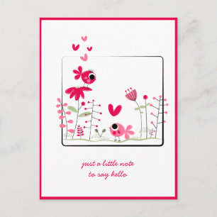 Denkend aan Jou Roze Whimsical Roze Vogels Bloemen Briefkaart
