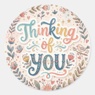 Denkend aan Jou Whimsical Bloemen Ronde Sticker