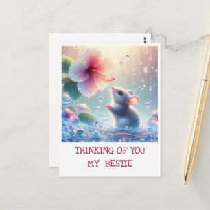 Denkend aan jou Witte Mystieke Muis Roze Hibiscus Briefkaart