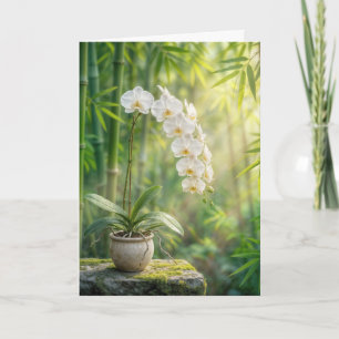 Denkend aan Jou Witte Orchideeën en Bamboe Kaart