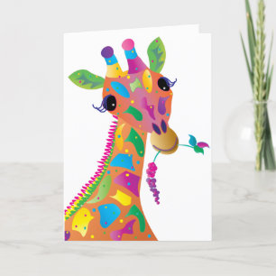 Denkend aan U, Abstracte kleurrijke Giraffe Bedankkaart