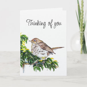 Denkend aan u Watercolor Swainson's Lijstervogel Kaart