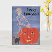 Denker Skelet op Pompoen Halloween Kaarten (Gele Bloem)