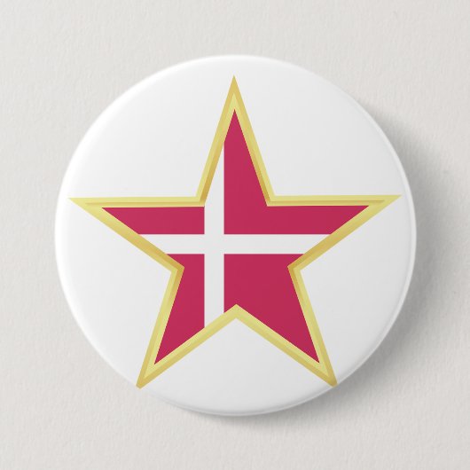 Denmark National Flag Star Shape Ronde Button 7,6 Cm (Voorkant)